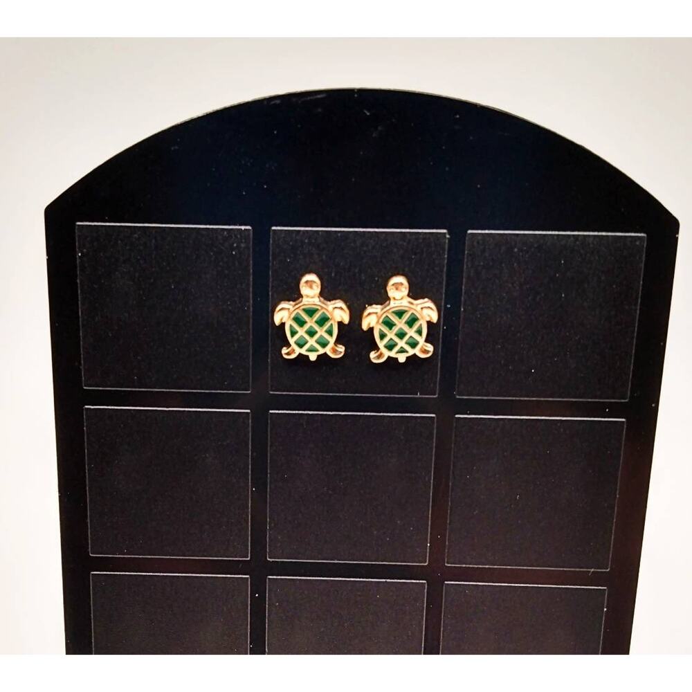 Green Turtle Stud Earrings Stainless Steel Dainty Animal Jewelry